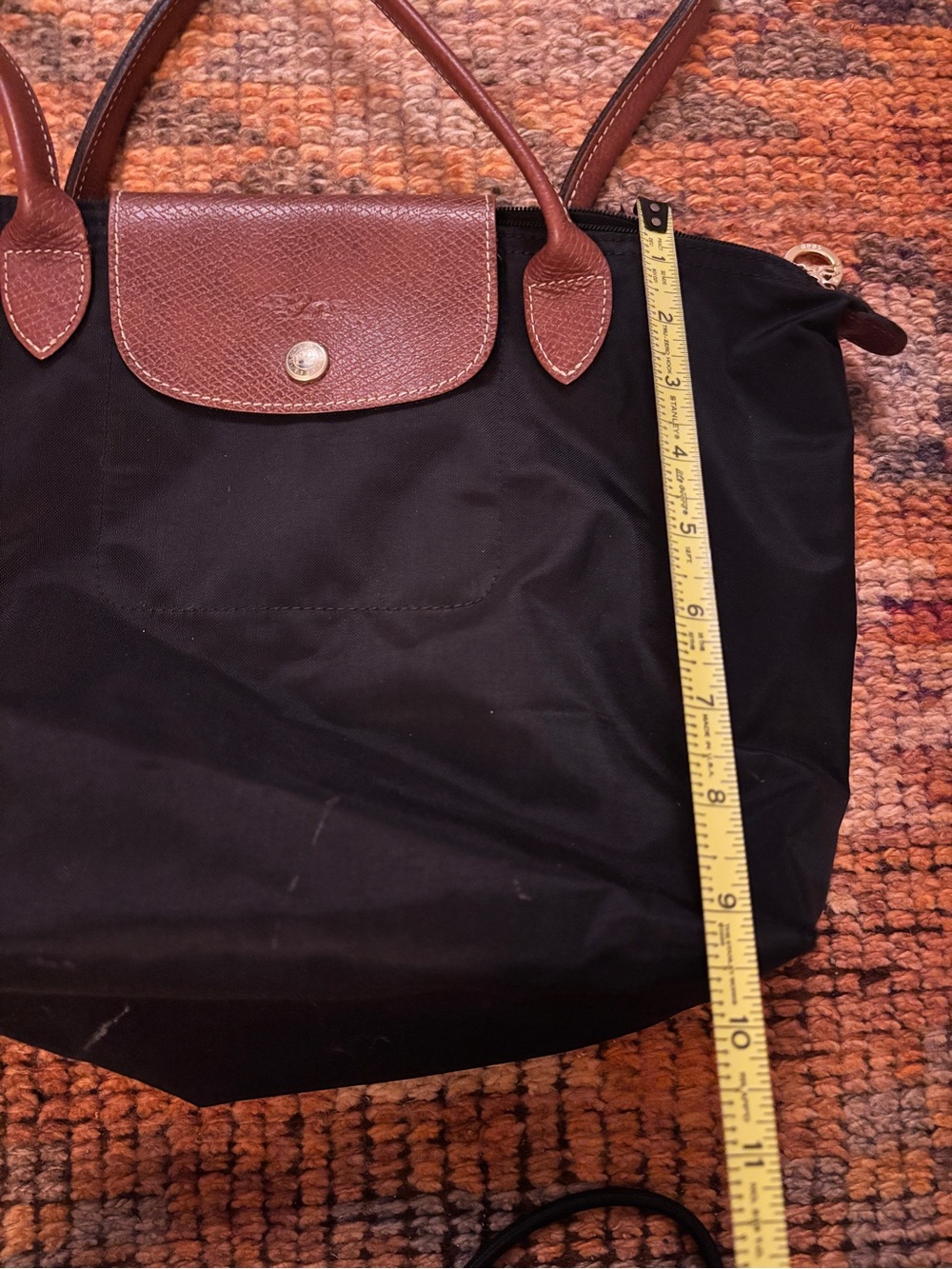 Longchamp Black Nylon Tote with Brown Leather Trim - Picture 5 of 6
